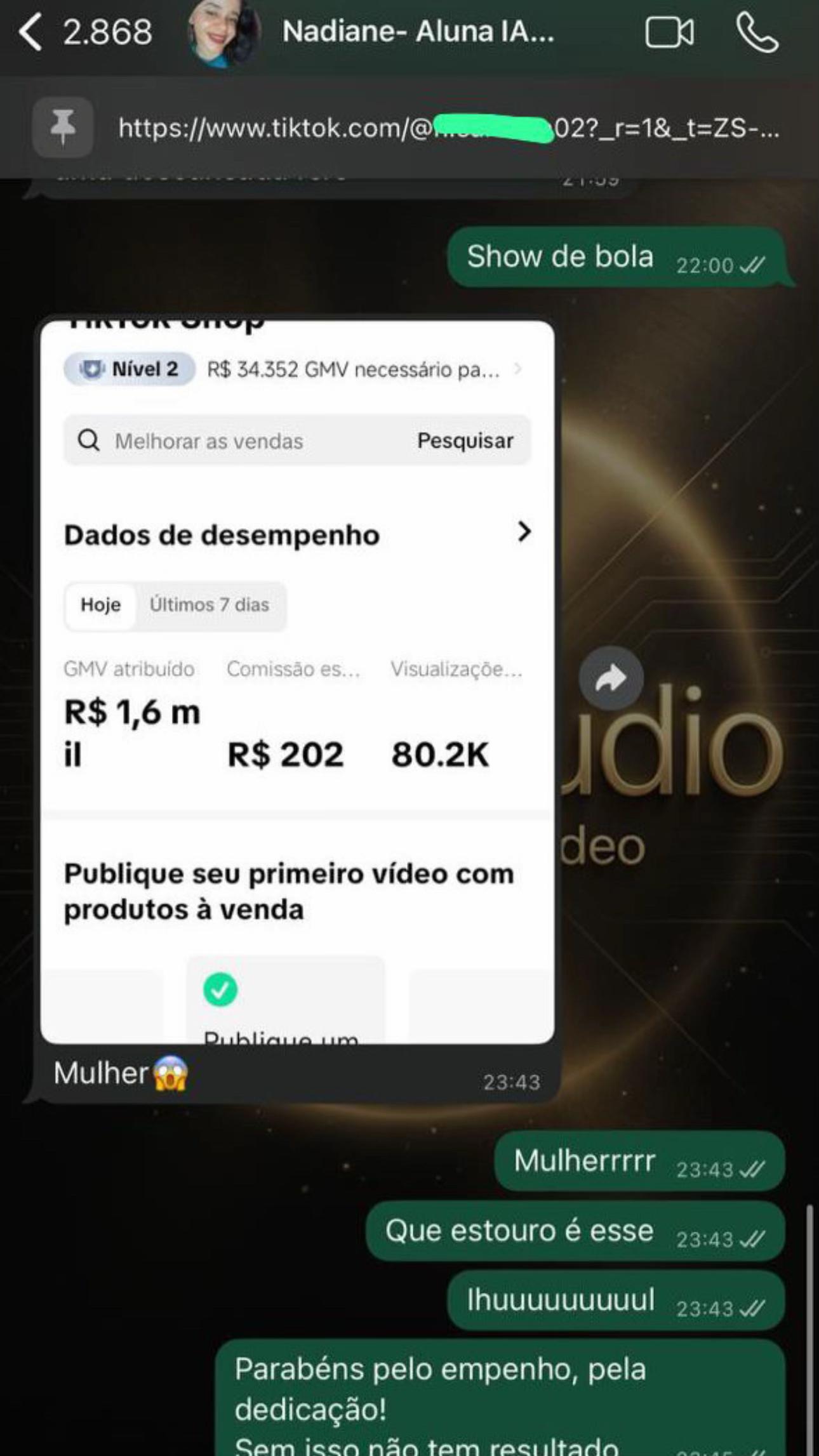 Resultado de aluno aplicando o método no TikTok